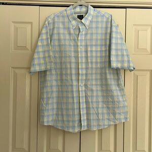 Classic yellow& blue plaid short sleeve Jos. A Banks button down shirt size XL